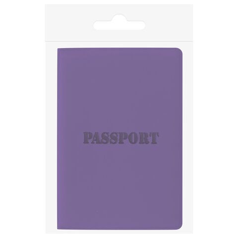 Обложка для паспорта, мягкий полиуретан, &quot;PASSPORT&quot;, фиолетовая, STAFF, 237608