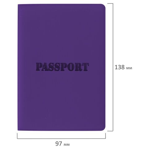 Обложка для паспорта, мягкий полиуретан, &quot;PASSPORT&quot;, фиолетовая, STAFF, 237608
