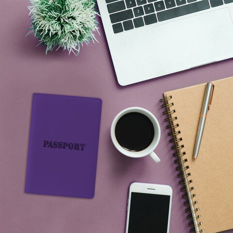 Обложка для паспорта, мягкий полиуретан, &quot;PASSPORT&quot;, фиолетовая, STAFF, 237608