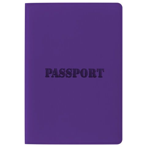 Обложка для паспорта, мягкий полиуретан, &quot;PASSPORT&quot;, фиолетовая, STAFF, 237608