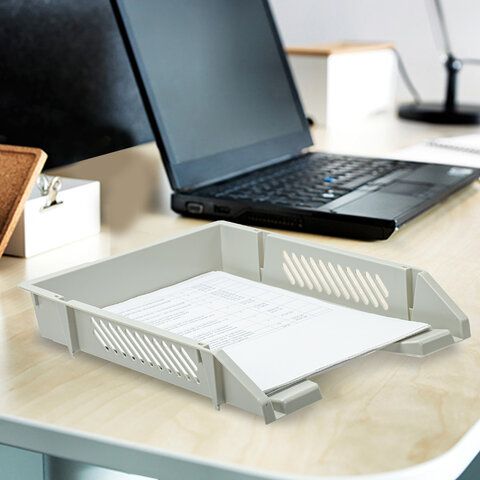Лоток горизонтальный для бумаг BRAUBERG &quot;Office-Expert&quot;, А4 (343х262х58 мм), сетчатый серый, 238016