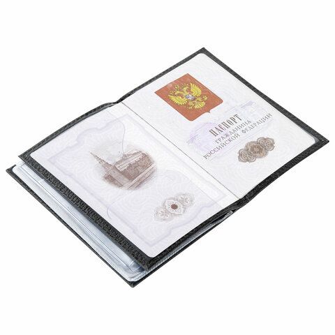 Обложка для автодокументов и паспорта натуральная кожа флоттер, &quot;DOCUMENTS&quot;, черная, BRAUBERG 238193