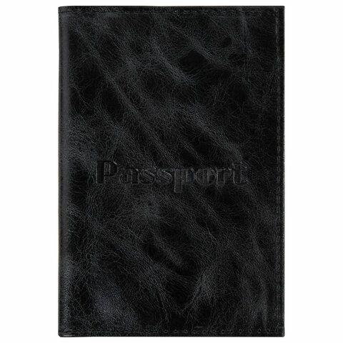 Обложка для паспорта натуральная кожа пулап, &quot;Passport&quot;, кожаные карманы, черная, BRAUBERG, 238198
