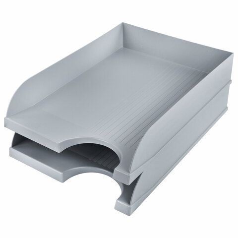 Лоток горизонтальный для бумаг BRAUBERG &quot;Standard&quot;, 350х253х65 мм, серый, 238347