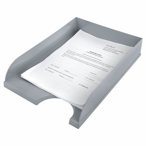 Лоток горизонтальный для бумаг BRAUBERG &quot;Standard&quot;, 350х253х65 мм, серый, 238347