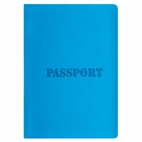 Обложка для паспорта, мягкий полиуретан, &quot;PASSPORT&quot;, голубая, STAFF, 238405