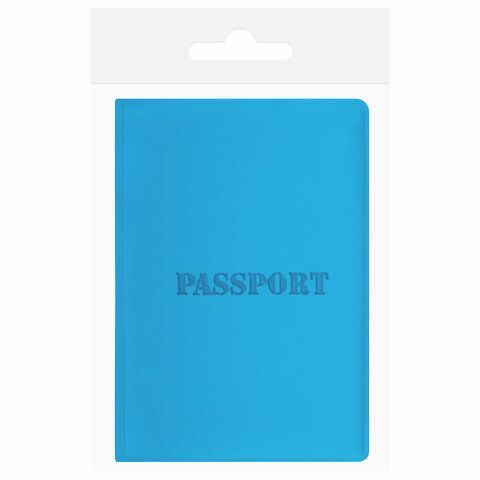 Обложка для паспорта, мягкий полиуретан, &quot;PASSPORT&quot;, голубая, STAFF, 238405