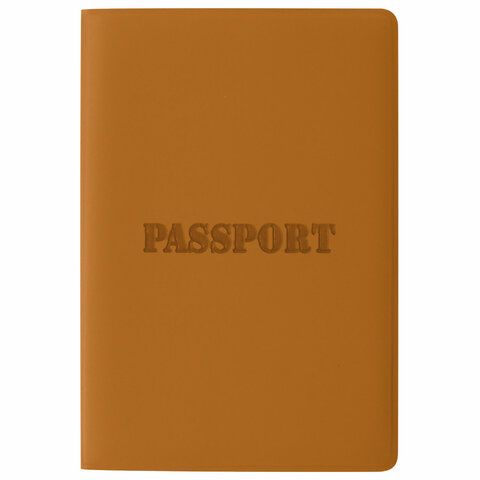 Обложка для паспорта, мягкий полиуретан, &quot;PASSPORT&quot;, коричневая, STAFF, 238406