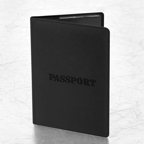 Обложка для паспорта, мягкий полиуретан, &quot;PASSPORT&quot;, черная, STAFF, 238407