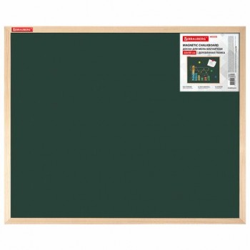 Доска для мела магнитная 60х90 см, зеленая, деревянная рамка, BRAUBERG Standard, 238800