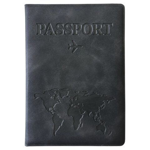 Обложка для паспорта &quot;Passport Map&quot;, мягкая экокожа, графитовая, STAFF, 238875
