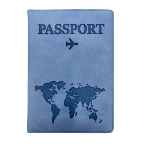 Обложка для паспорта &quot;Passport Map&quot;, мягкая экокожа, голубая, STAFF, 238877