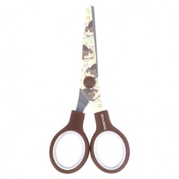 Ножницы 130 мм коричневые, с цветной печатью "Милые котики", BRAUBERG CUTE CATS, 2389957, 238957
