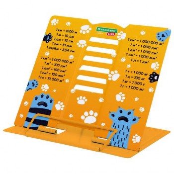 Подставка для книг и учебников BRAUBERG KIDS mini "Лапки" с единицами измерения, регулируемый угол наклона, металлическая, 238970