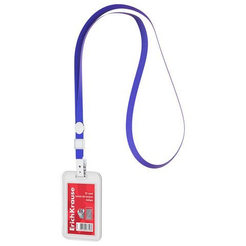 Бейдж вертикальный ERICH KRAUSE 20 шт. (54х85мм), корпус прозрачный, цвет ленты синий, 63728