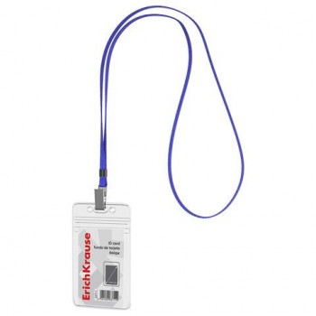 Бейдж вертикальный ERICH KRAUSE 25 шт. (62х91мм), корпус прозрачный, цвет ленты синий, 63711