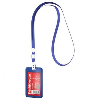 Бейдж вертикальный ERICH KRAUSE 15 шт. (54х85мм), корпус прозрачный, цвет ленты синий, слайд, 63740