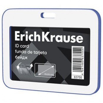 Бейдж горизонтальный ERICH KRAUSE 15 шт. (85х54мм), корпус прозрачный с синим, 63755