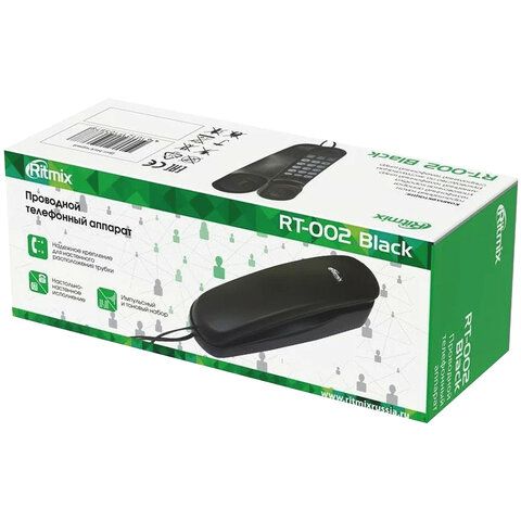 Телефон RITMIX RT-002 black, удержание звонка, тональный/импульсный режим, повтор, черный, 80002229