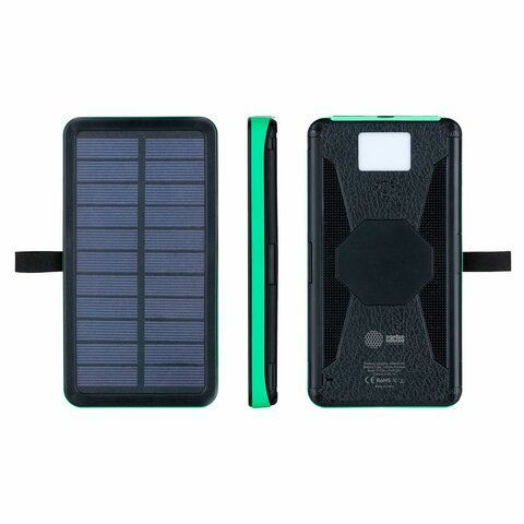 Аккумулятор внешний POWER BANK 10000 mAh, CACTUS CS-PBFSPT-10000, 2 USB, солнечная батарея, 1205749