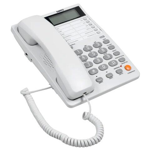 Телефон SANYO RA-S408W, спикерфон, память 55 номеров, тональный/импульсный режим, белый