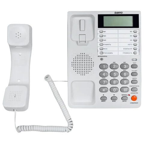 Телефон SANYO RA-S408W, спикерфон, память 55 номеров, тональный/импульсный режим, белый
