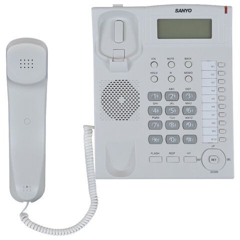 Телефон SANYO RA-S517W, спикерфон, память 30 номеров, тональный/импульсный режим, белый
