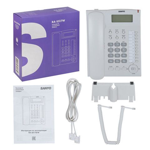 Телефон SANYO RA-S517W, спикерфон, память 30 номеров, тональный/импульсный режим, белый