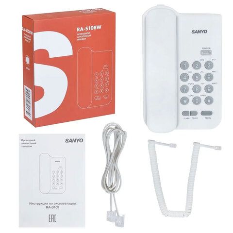 Телефон проводной SANYO RA-S108W, тональный/импульсный режим, повтор, белый