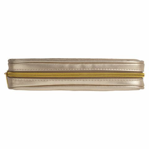 Пенал-косметичка BRAUBERG &quot;SPARKLE&quot; на молнии, мягкий, золотистый, 22х4х7 см, 270050
