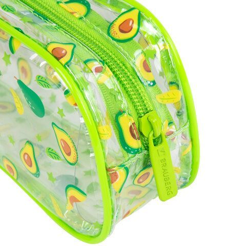Пенал-косметичка BRAUBERG LUCENT на молнии, прозрачный, &quot;Avocado&quot;, 21х5х9 см, 270054