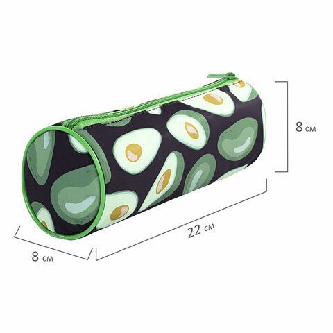 Пенал-тубус BRAUBERG, с эффектом SOFT TOUCH, полиэстер, &quot;Black Avocado&quot;, 22х8 см, 270061
