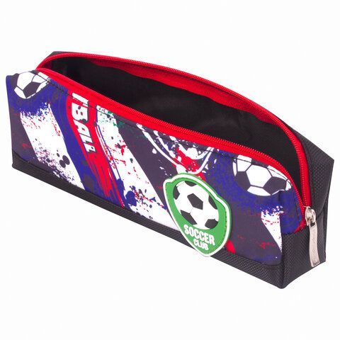 Пенал ЮНЛАНДИЯ, 1 отделение, полиэстер, &quot;Football&quot;, черный, 19х4х6 см, 270269