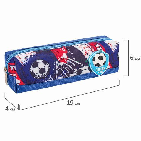 Пенал ЮНЛАНДИЯ, 1 отделение, полиэстер, &quot;Football&quot;, синий, 19х4х6 см, 270270