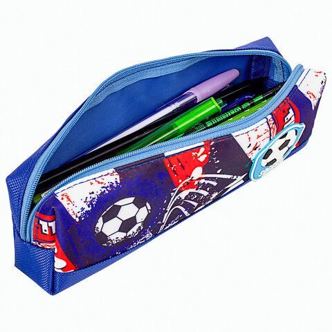 Пенал ЮНЛАНДИЯ, 1 отделение, полиэстер, &quot;Football&quot;, синий, 19х4х6 см, 270270