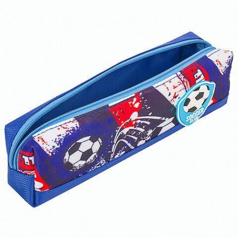 Пенал ЮНЛАНДИЯ, 1 отделение, полиэстер, &quot;Football&quot;, синий, 19х4х6 см, 270270
