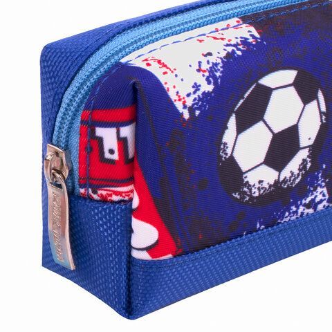 Пенал ЮНЛАНДИЯ, 1 отделение, полиэстер, &quot;Football&quot;, синий, 19х4х6 см, 270270