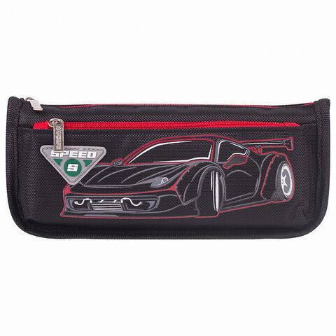 Пенал ЮНЛАНДИЯ, 2 отделения, полиэстер, &quot;Car&quot;, черный, 21х6х9 см, 270273