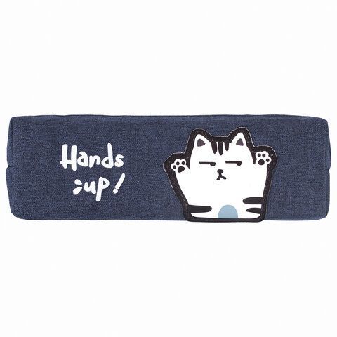 Пенал ЮНЛАНДИЯ, 1 отделение, полиэстер, &quot;Cat&quot;, синий, 19х4х6 см, 270278