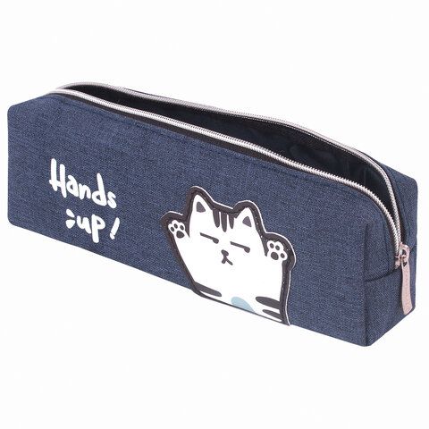 Пенал ЮНЛАНДИЯ, 1 отделение, полиэстер, &quot;Cat&quot;, синий, 19х4х6 см, 270278