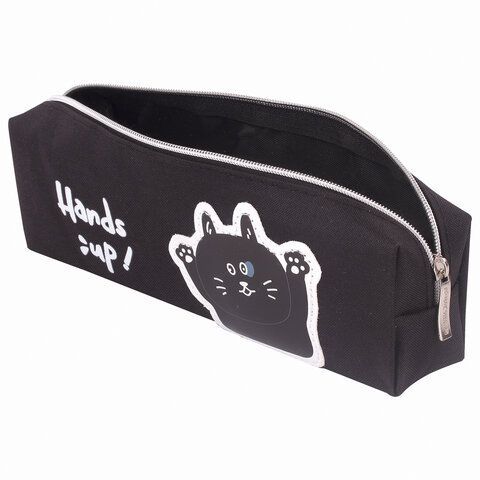 Пенал ЮНЛАНДИЯ, 1 отделение, полиэстер, &quot;Cat&quot;, черный, 19х4х6 см, 270279