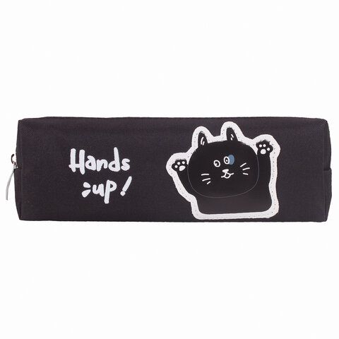 Пенал ЮНЛАНДИЯ, 1 отделение, полиэстер, &quot;Cat&quot;, черный, 19х4х6 см, 270279