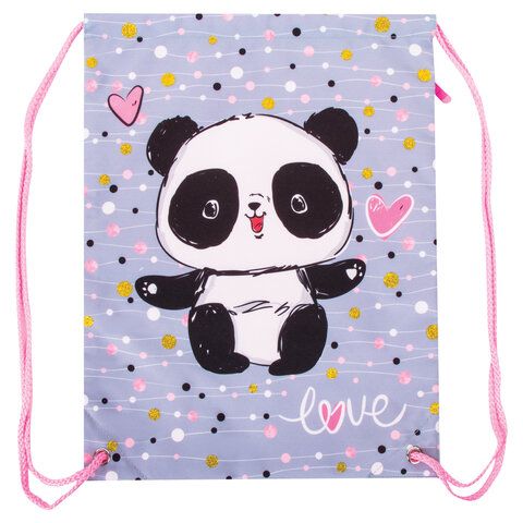 Мешок для обуви BRAUBERG PREMIUM, карман, подкладка, 43х33 см, Funny panda, 270281