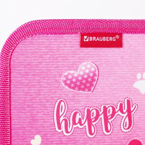 Пенал BRAUBERG, 1 отделение, 1 откидная планка, полиэстер, 21х14 см, &quot;Happy kitten&quot;, 270308