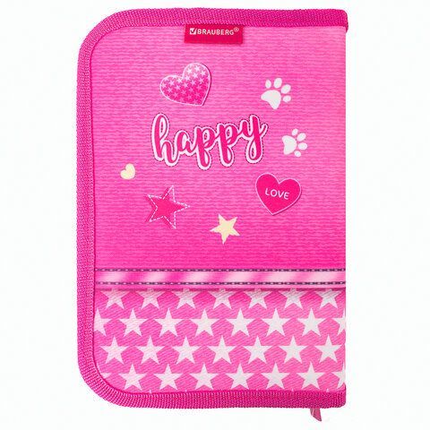 Пенал BRAUBERG, 1 отделение, 1 откидная планка, полиэстер, 21х14 см, &quot;Happy kitten&quot;, 270308