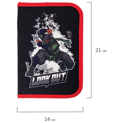 Пенал BRAUBERG, 1 отделение, 2 откидные планки, полиэстер, 21х14 см, &quot;Ninja&quot;, 270313