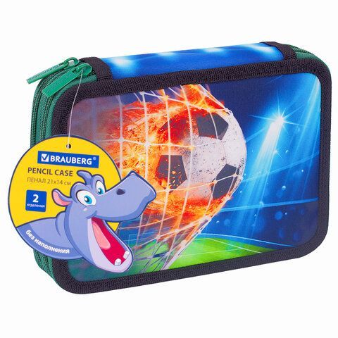 Пенал BRAUBERG, 2 отделения, полиэстер, 21х14 см, &quot;Fire football&quot;, 270322