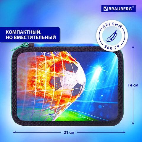 Пенал BRAUBERG, 2 отделения, полиэстер, 21х14 см, &quot;Fire football&quot;, 270322