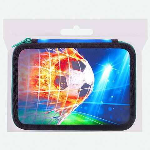 Пенал BRAUBERG, 2 отделения, полиэстер, 21х14 см, &quot;Fire football&quot;, 270322