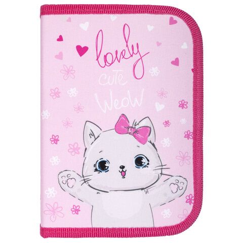 Пенал ПИФАГОР, 1 отделение, ткань, 19x13 см, &quot;Cute Meow&quot;, 270358